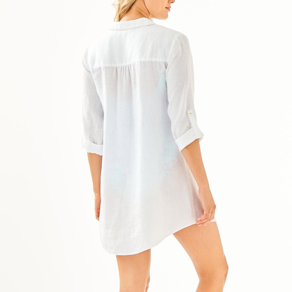 Lilly Pulitzer White Linen Button Down Tunic Natalie Coverup Size Small - Picture 2 of 13